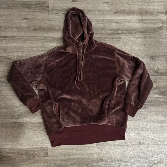 EXPRESS One Eleven dark purple fuzzy 3/4 zip hoodie - Picture 1 of 5